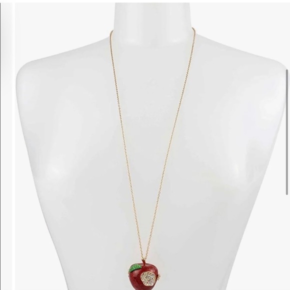 New Betsey Johnson glitter red apple and bookworm long necklace - Picture 6 of 6
